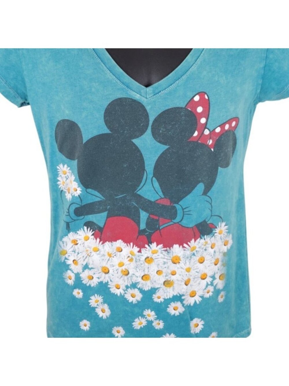 Mickey Minnie Mouse T Shirt Womens Large Teal Blue Love In Daisies Disney Tee
